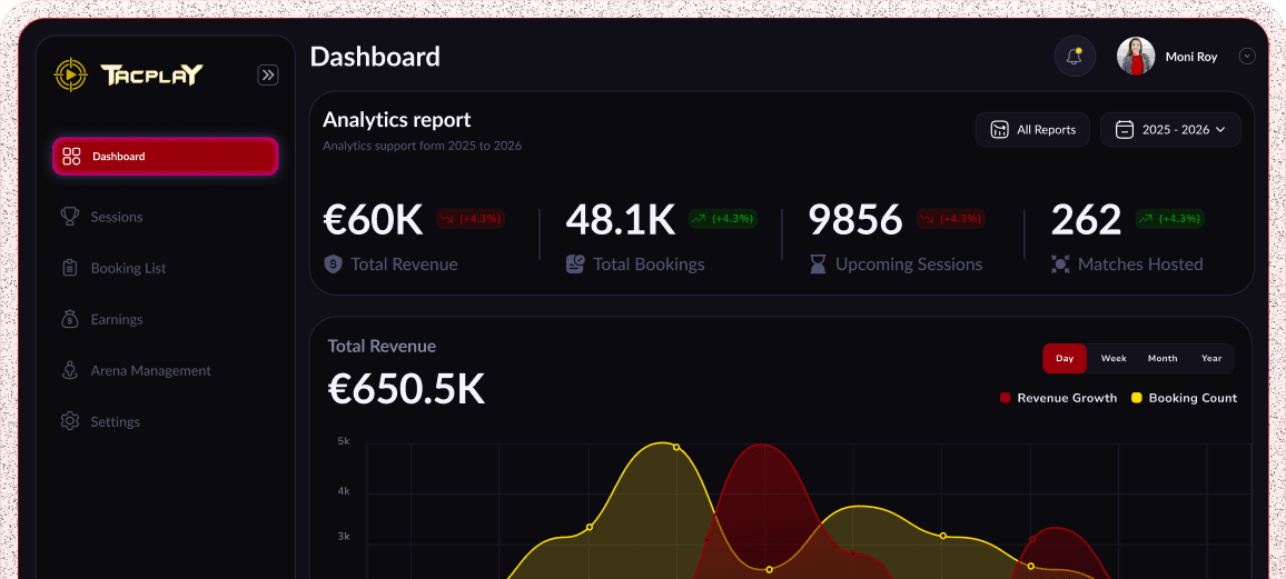 TACPLAY app screens — map, dashboard, and settings