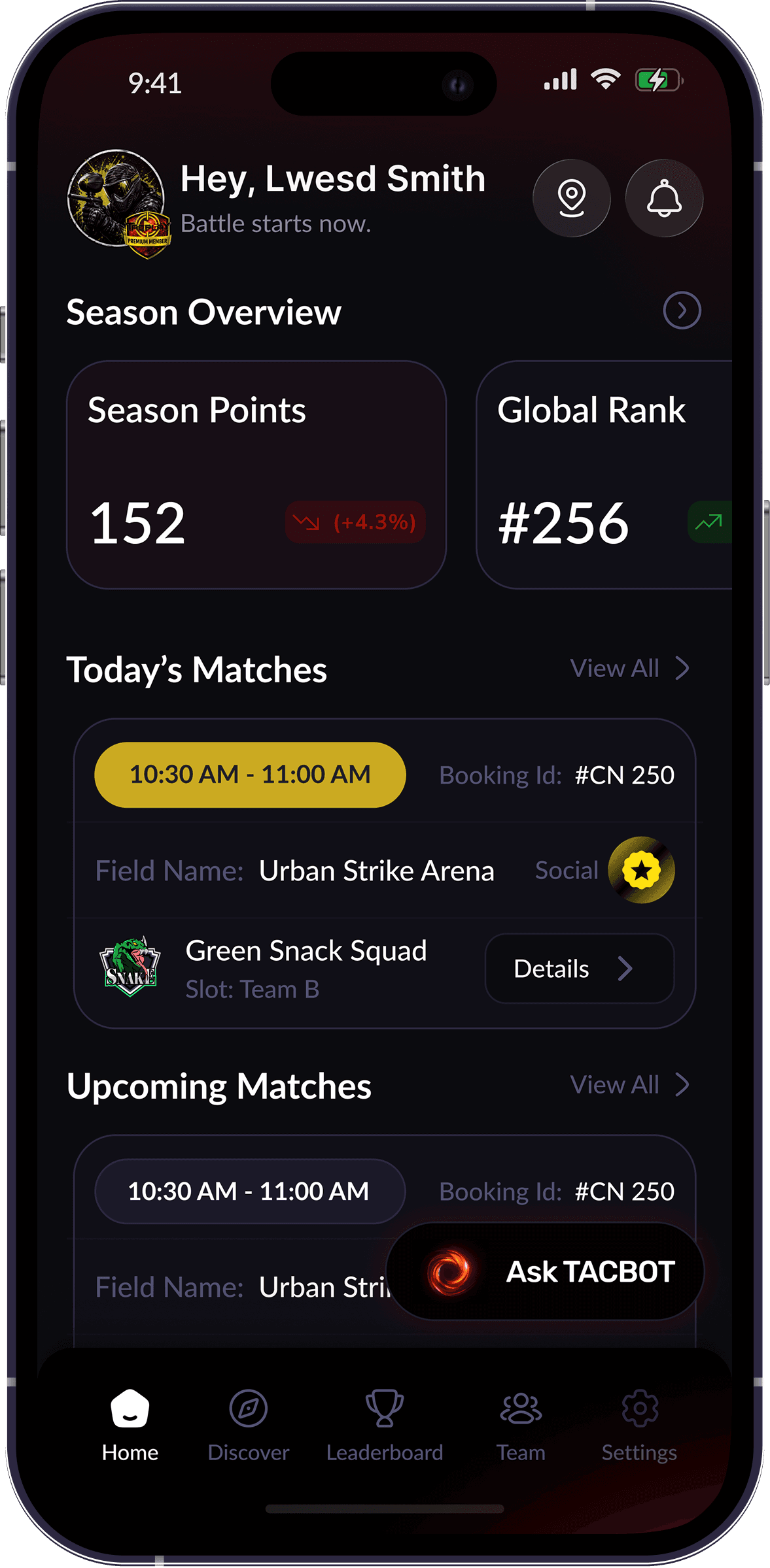 TacPlay mobile app discover screen